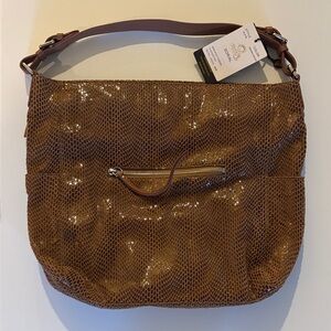Glossy Brown Sugar Sorial Snakeskin-Texture Shoulder Bag - brand new with tags